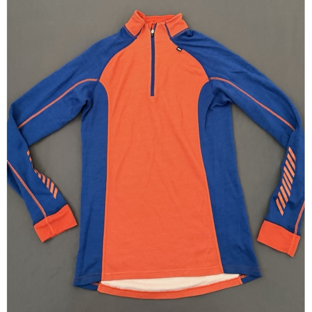 Helly Hansen Pullover Jacket Mens Large Orange Blue Base Layer 1/4 Zip
